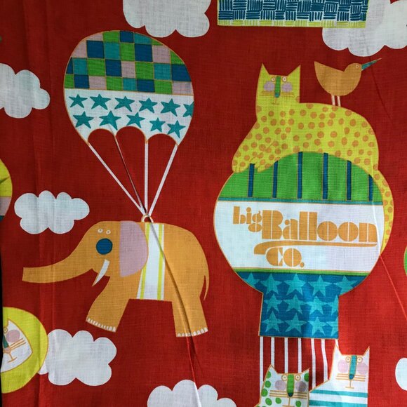 Red Hot air balloon elephants and cat fabric by Waverly Big Balloon Co - Picture 2 of 10